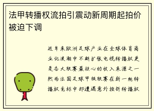 法甲转播权流拍引震动新周期起拍价被迫下调 法甲转播权流拍引震动新周期起拍价被迫下调